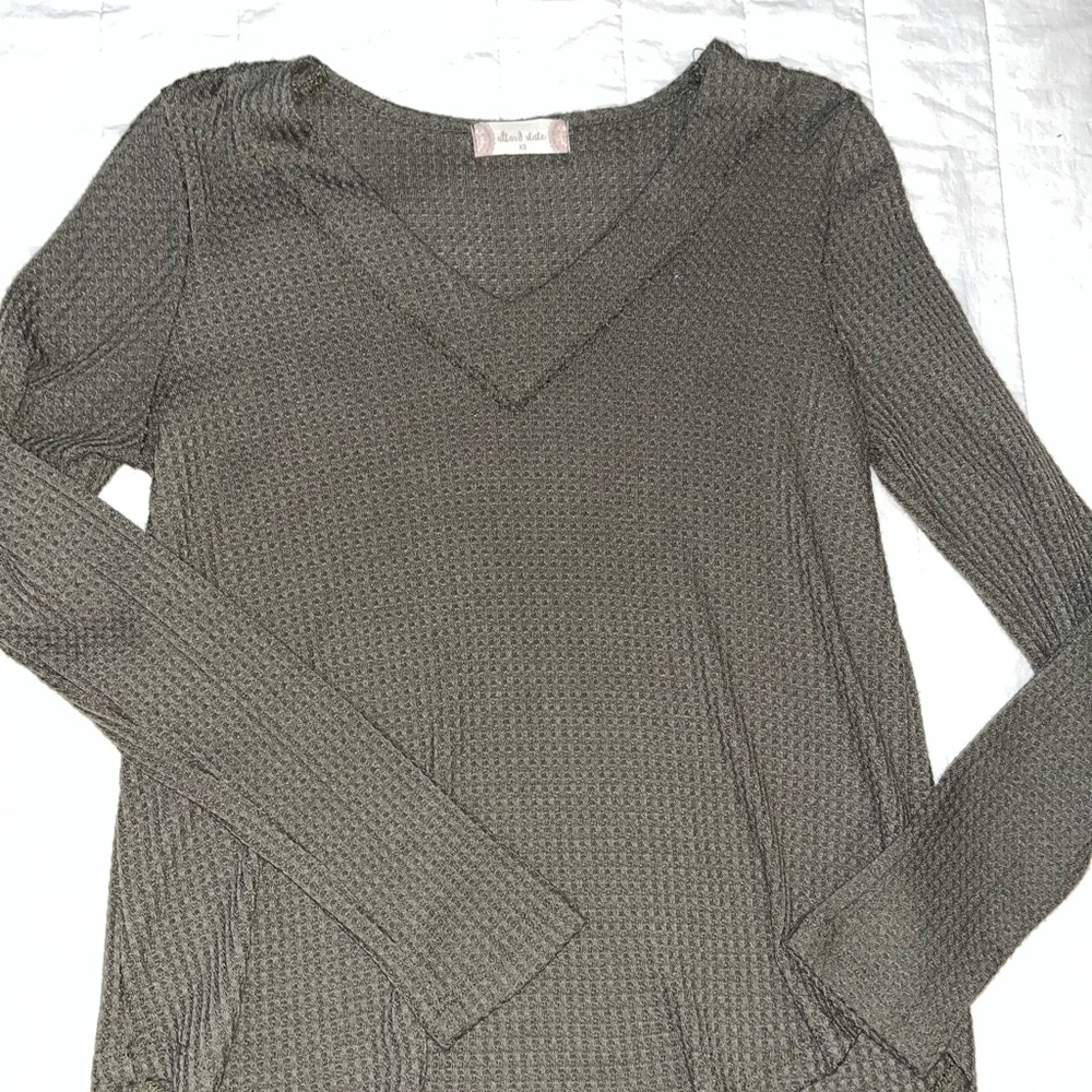 Altars State Army Green Waffle Knit Long Sleeve